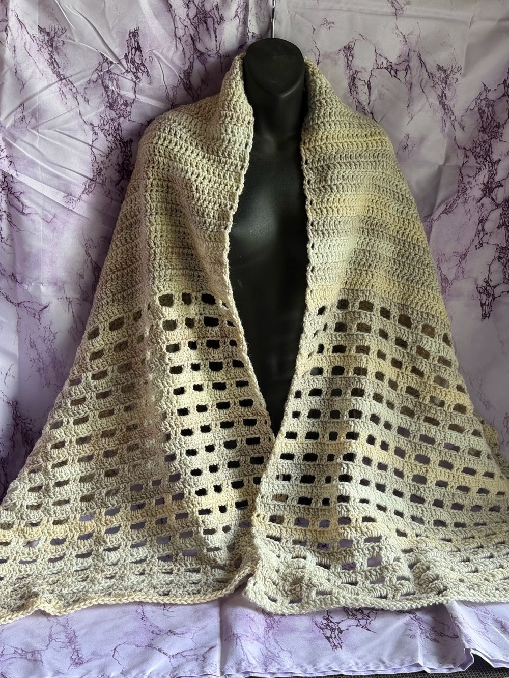 Light Ivory Crochet Openwork Women's Sweater Shawl - Moonlight color